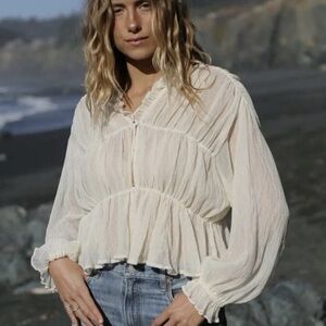 Rumored Ruffle Sheer Long Sleeve Blouse